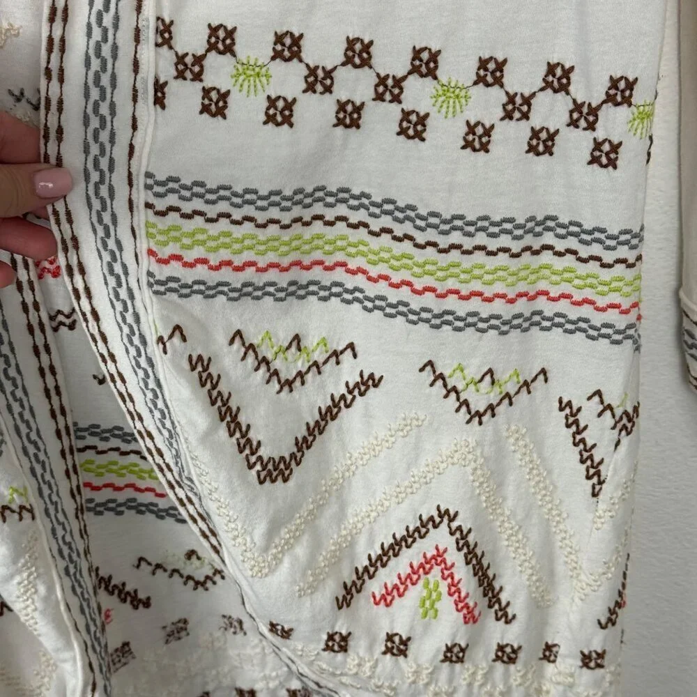Johnny Was Open Front Cardigan XS Embroidery Southwestern Cotton Multicolor EUC
